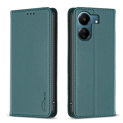 Funda de Cuero Cartera con Soporte Carcasa B22F para Xiaomi Poco C65 Verde