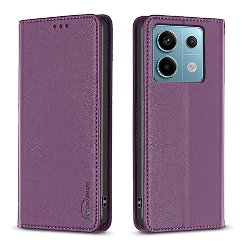 Funda de Cuero Cartera con Soporte Carcasa B22F para Xiaomi Redmi Note 13 Pro 5G Morado