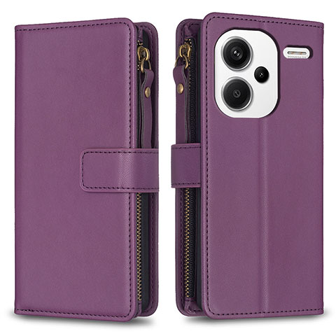 Funda de Cuero Cartera con Soporte Carcasa B22F para Xiaomi Redmi Note 13 Pro+ Plus 5G Morado