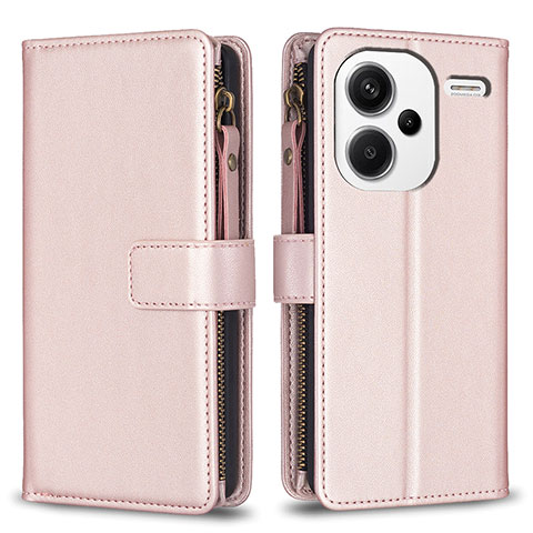 Funda de Cuero Cartera con Soporte Carcasa B22F para Xiaomi Redmi Note 13 Pro+ Plus 5G Oro Rosa