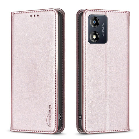 Funda de Cuero Cartera con Soporte Carcasa B23F para Motorola Moto E13 Oro Rosa