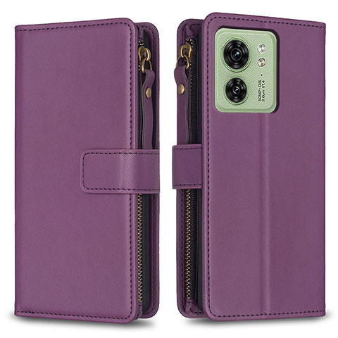 Funda de Cuero Cartera con Soporte Carcasa B23F para Motorola Moto Edge 40 5G Morado