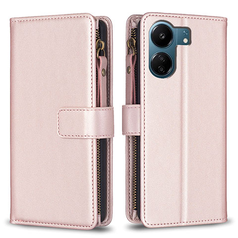 Funda de Cuero Cartera con Soporte Carcasa B23F para Xiaomi Poco C65 Oro Rosa