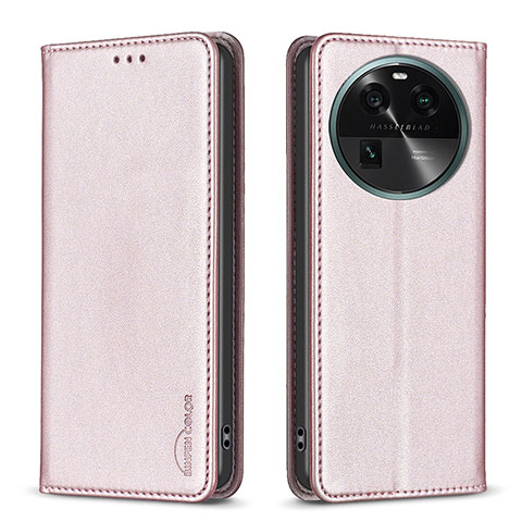 Funda de Cuero Cartera con Soporte Carcasa B24F para Oppo Find X6 5G Oro Rosa