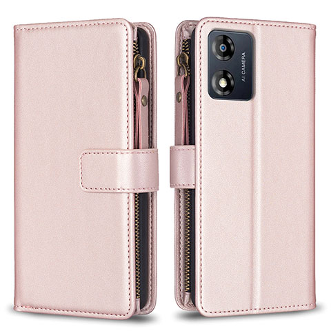 Funda de Cuero Cartera con Soporte Carcasa B25F para Motorola Moto E13 Oro Rosa