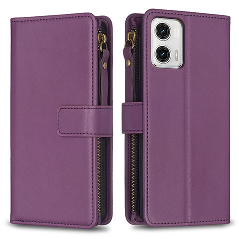 Funda de Cuero Cartera con Soporte Carcasa B25F para Motorola Moto G73 5G Morado