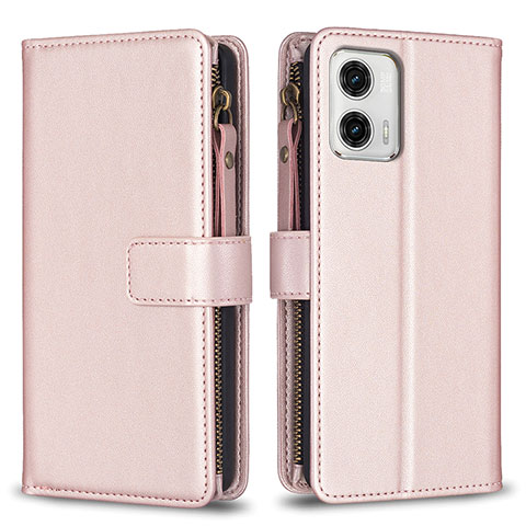 Funda de Cuero Cartera con Soporte Carcasa B25F para Motorola Moto G73 5G Oro Rosa