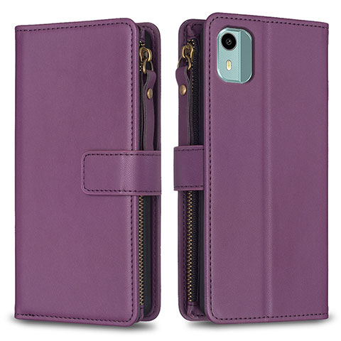 Funda de Cuero Cartera con Soporte Carcasa B25F para Nokia C12 Morado