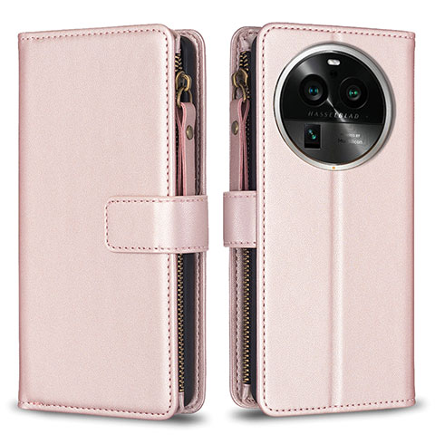 Funda de Cuero Cartera con Soporte Carcasa B25F para Oppo Find X6 Pro 5G Oro Rosa