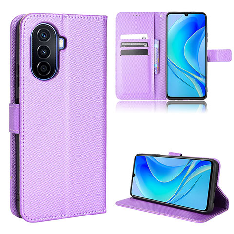 Funda de Cuero Cartera con Soporte Carcasa BY1 para Huawei Nova Y71 Morado