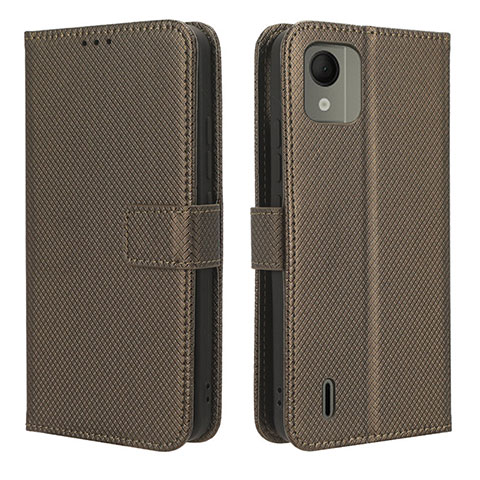 Funda de Cuero Cartera con Soporte Carcasa BY1 para Nokia C110 Marron