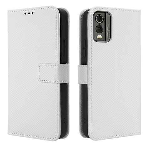 Funda de Cuero Cartera con Soporte Carcasa BY1 para Nokia C210 Blanco