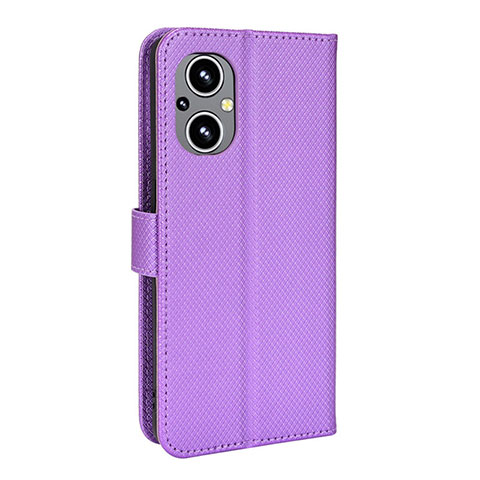 Funda de Cuero Cartera con Soporte Carcasa BY1 para Oppo A96 5G Morado