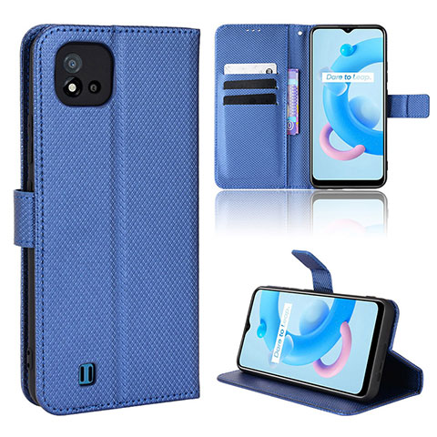 Funda de Cuero Cartera con Soporte Carcasa BY1 para Realme C20 Azul