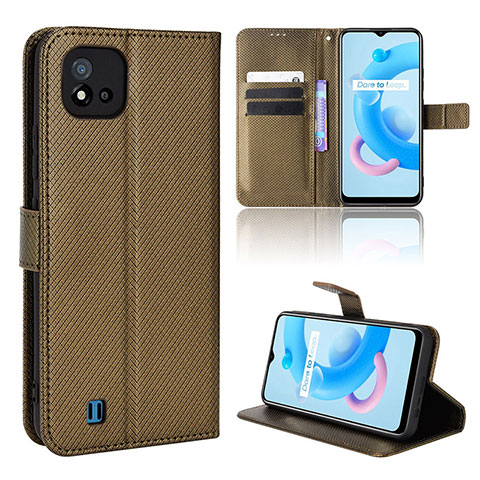 Funda de Cuero Cartera con Soporte Carcasa BY1 para Realme C20A Marron