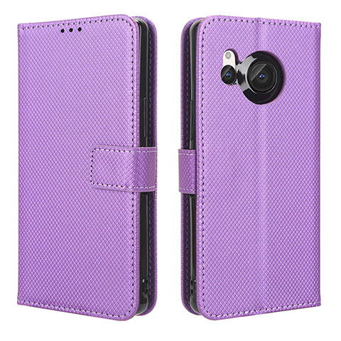 Funda de Cuero Cartera con Soporte Carcasa BY1 para Sharp Aquos R8 Morado