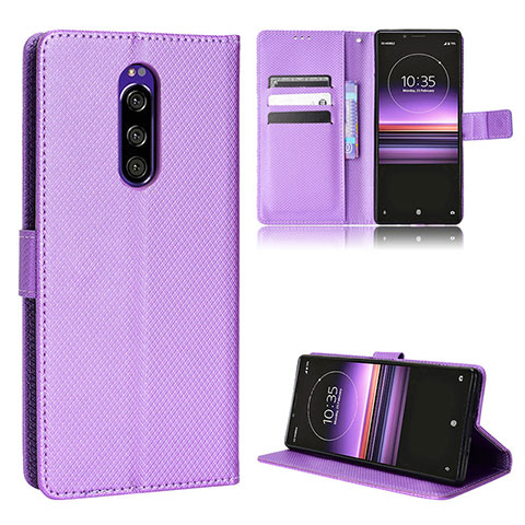 Funda de Cuero Cartera con Soporte Carcasa BY1 para Sony Xperia 1 Morado