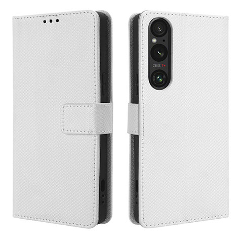 Funda de Cuero Cartera con Soporte Carcasa BY1 para Sony Xperia 1 V Blanco