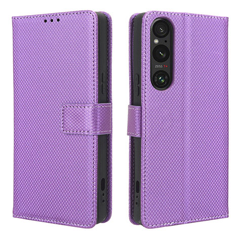 Funda de Cuero Cartera con Soporte Carcasa BY1 para Sony Xperia 1 V Morado