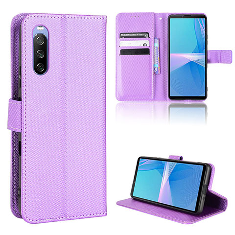 Funda de Cuero Cartera con Soporte Carcasa BY1 para Sony Xperia 10 III SO-52B Morado