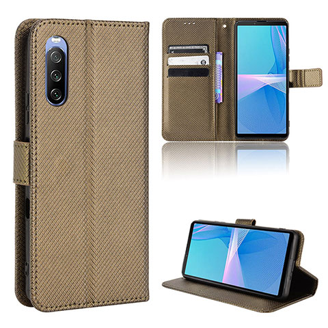 Funda de Cuero Cartera con Soporte Carcasa BY1 para Sony Xperia 10 III SOG04 Marron