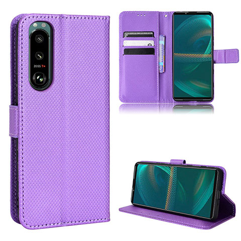 Funda de Cuero Cartera con Soporte Carcasa BY1 para Sony Xperia 5 III Morado