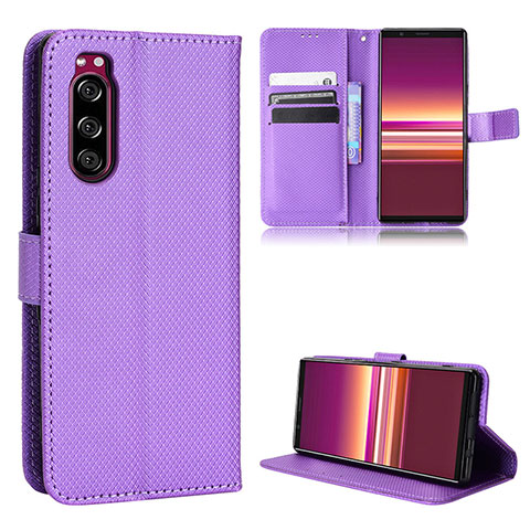 Funda de Cuero Cartera con Soporte Carcasa BY1 para Sony Xperia 5 Morado