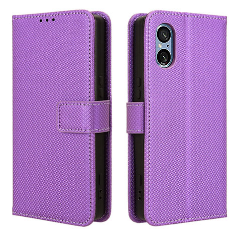 Funda de Cuero Cartera con Soporte Carcasa BY1 para Sony Xperia 5 V Morado