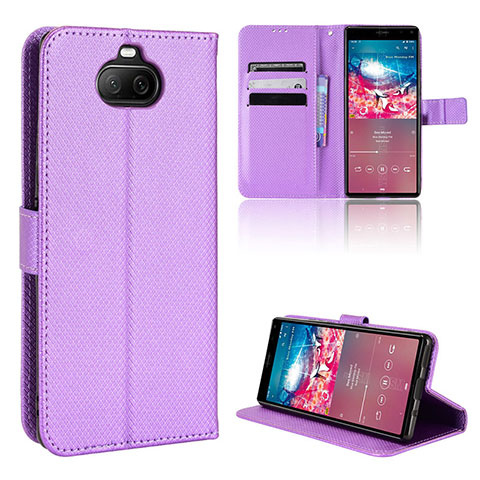 Funda de Cuero Cartera con Soporte Carcasa BY1 para Sony Xperia 8 Morado