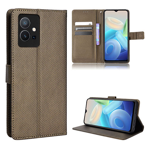 Funda de Cuero Cartera con Soporte Carcasa BY1 para Vivo T1 5G India Marron