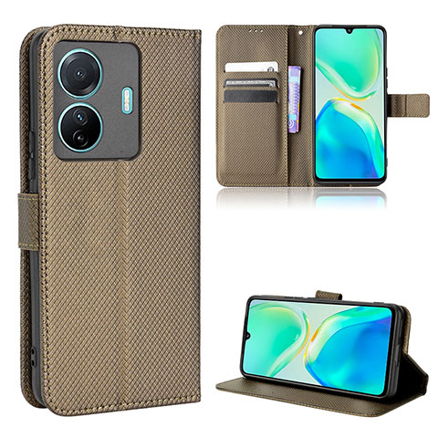 Funda de Cuero Cartera con Soporte Carcasa BY1 para Vivo T1 Pro 5G Marron