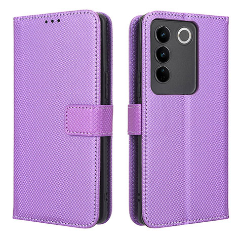 Funda de Cuero Cartera con Soporte Carcasa BY1 para Vivo V27 Pro 5G Morado