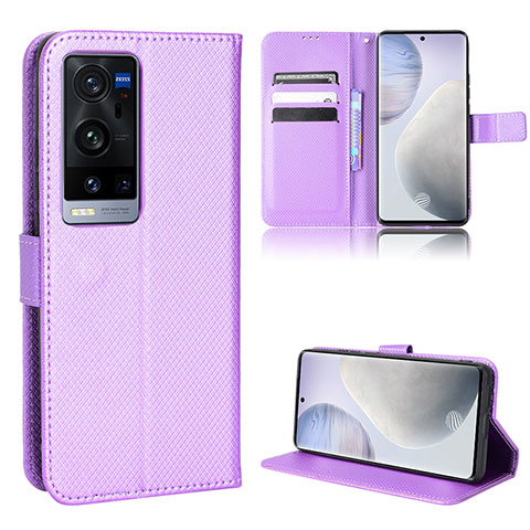 Funda de Cuero Cartera con Soporte Carcasa BY1 para Vivo X60 Pro+ Plus 5G Morado