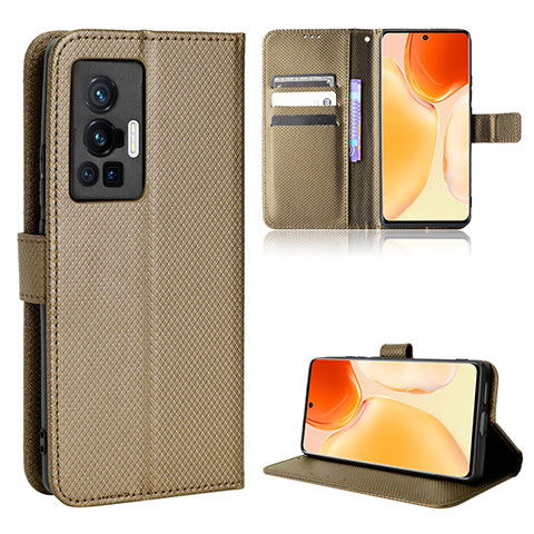 Funda de Cuero Cartera con Soporte Carcasa BY1 para Vivo X70 Pro 5G Marron