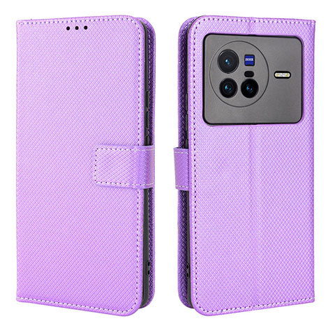 Funda de Cuero Cartera con Soporte Carcasa BY1 para Vivo X80 5G Morado