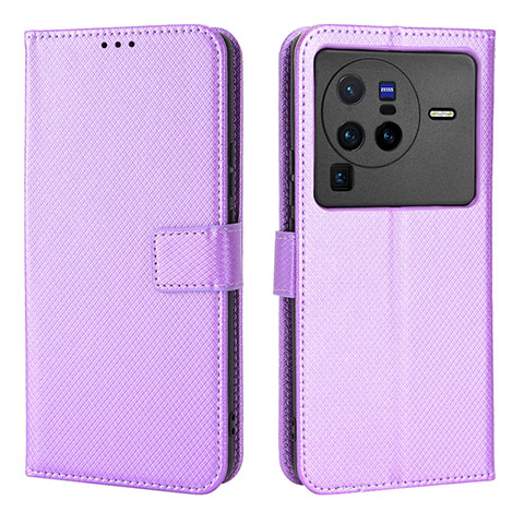 Funda de Cuero Cartera con Soporte Carcasa BY1 para Vivo X80 Pro 5G Morado