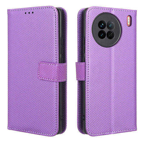 Funda de Cuero Cartera con Soporte Carcasa BY1 para Vivo X90 5G Morado