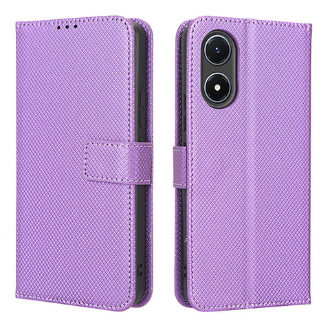 Funda de Cuero Cartera con Soporte Carcasa BY1 para Vivo Y02S Morado