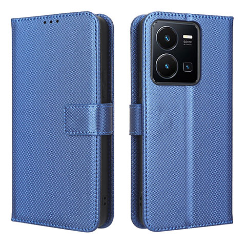 Funda de Cuero Cartera con Soporte Carcasa BY1 para Vivo Y35 4G Azul