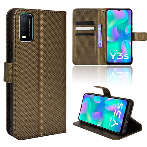 Funda de Cuero Cartera con Soporte Carcasa BY1 para Vivo Y3s (2021) Marron