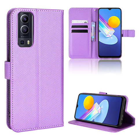 Funda de Cuero Cartera con Soporte Carcasa BY1 para Vivo Y52 5G Morado