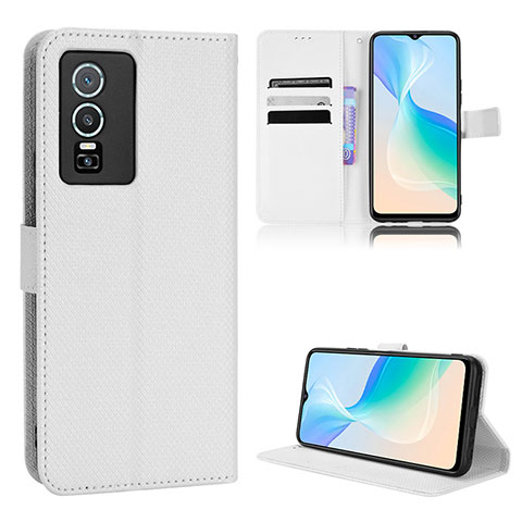 Funda de Cuero Cartera con Soporte Carcasa BY1 para Vivo Y76 5G Blanco