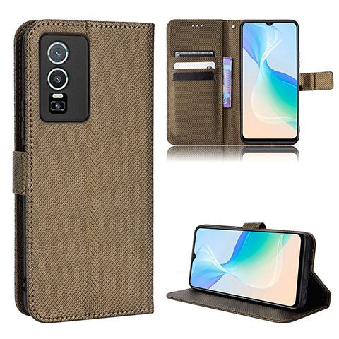 Funda de Cuero Cartera con Soporte Carcasa BY1 para Vivo Y76 5G Marron