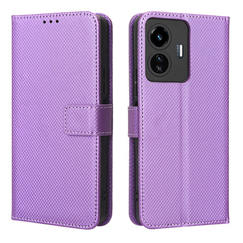 Funda de Cuero Cartera con Soporte Carcasa BY1 para Vivo Y77 5G Morado