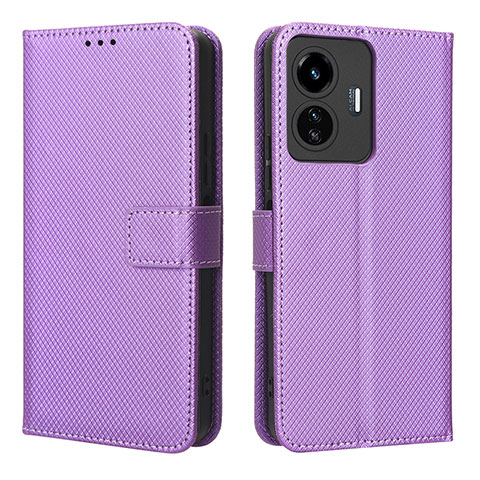 Funda de Cuero Cartera con Soporte Carcasa BY1 para Vivo Y77e 5G Morado