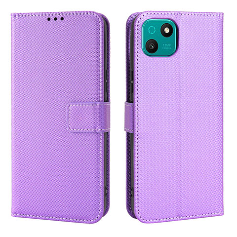 Funda de Cuero Cartera con Soporte Carcasa BY1 para Wiko T10 Morado