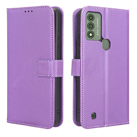 Funda de Cuero Cartera con Soporte Carcasa BY1 para Wiko Voix Morado