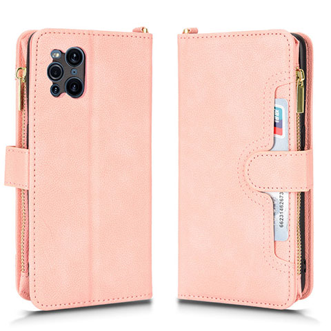 Funda de Cuero Cartera con Soporte Carcasa BY2 para Oppo Find X3 Pro 5G Oro Rosa