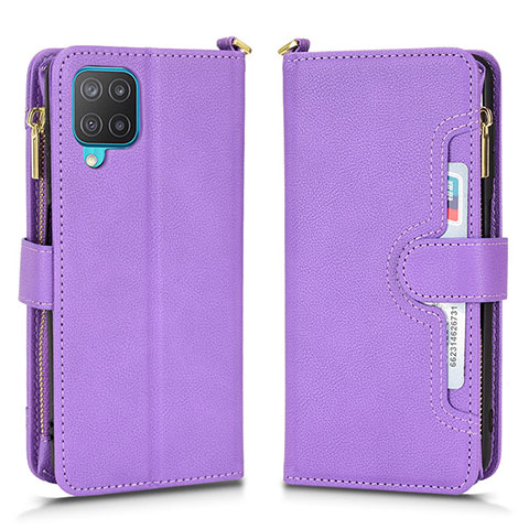 Funda de Cuero Cartera con Soporte Carcasa BY2 para Samsung Galaxy A12 Nacho Morado