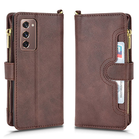 Funda de Cuero Cartera con Soporte Carcasa BY2 para Samsung Galaxy Z Fold2 5G Marron